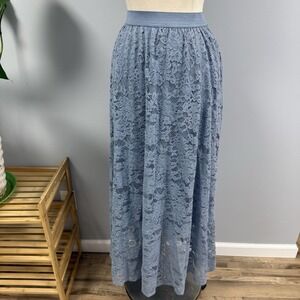 NWOT Laffaire Floral Lace Maxi Skirt S Dusty Blue Flowy Floor Length Water Fairy